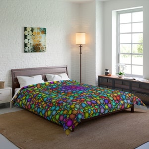Bunte Ball Mandala Tröster oder Bettbezug Mandalas Bettwäsche Kreis Bettwäsche psychadelische Tröster Fraktale Tröster hell