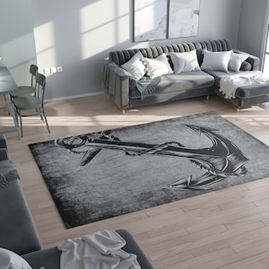 Anchor Rug nautical Rug boaters Rugs grunge grey weathered Rugs 3x5 4x6 5x7 Large rug beach decor anchors rope boating