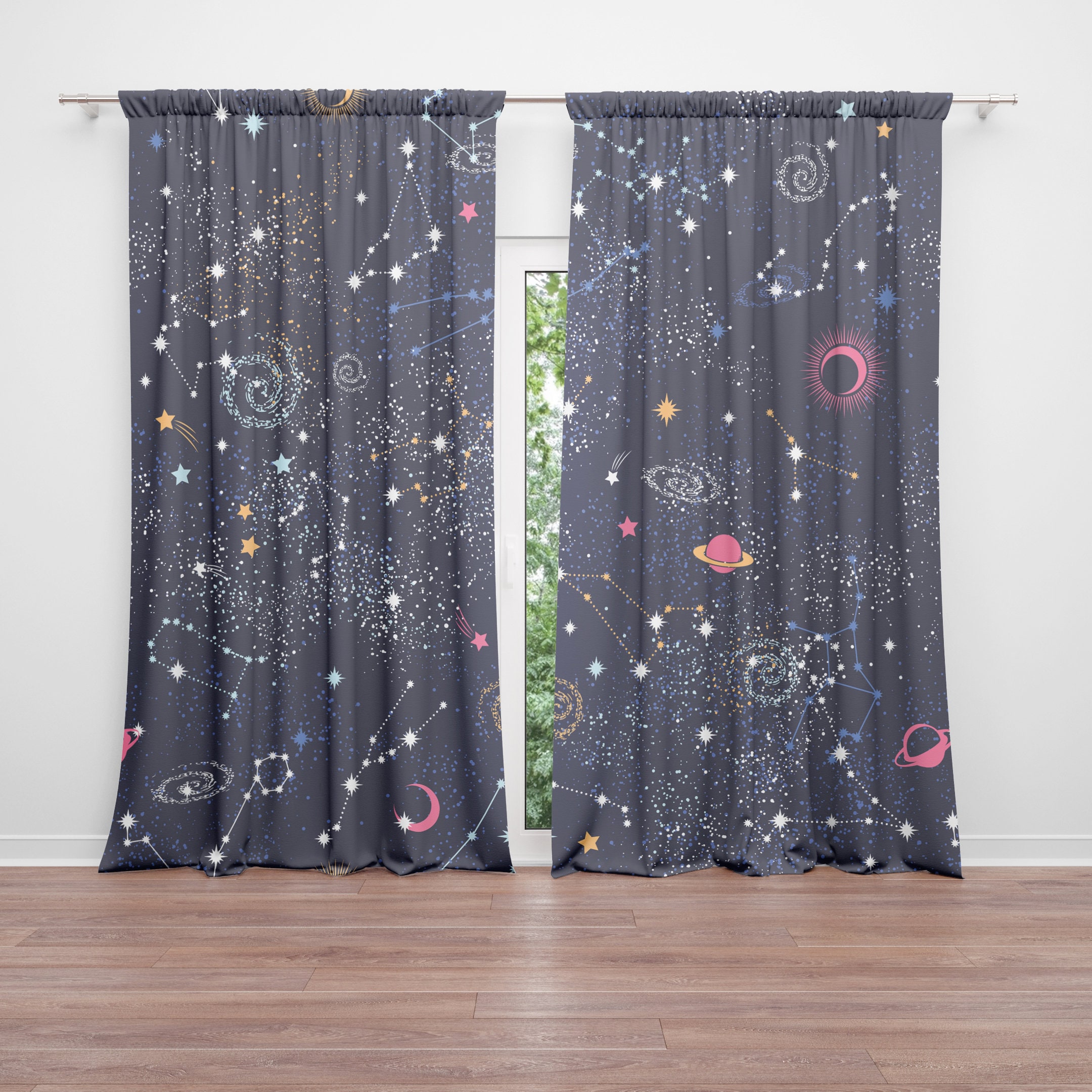 Space Window Curtains Kids Drapery Childrens Curtain Panels Etsy