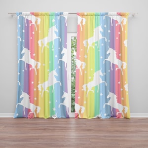 Rainbow Unicorn Window Curtains Girly Drapery unicorns Curtain Panels childrens window treatment colorful rainbow curtain kids curtains decr