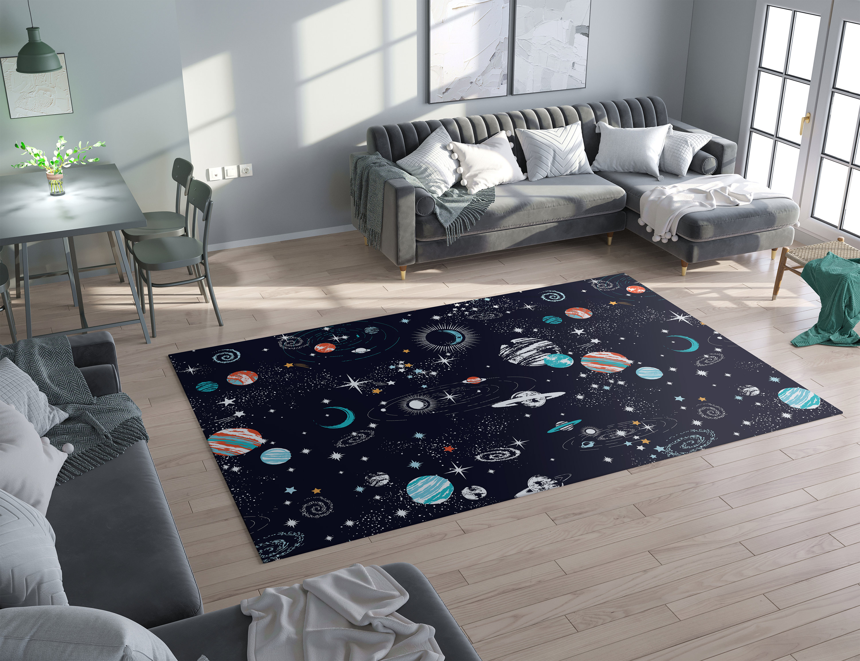 Space Monkey Rug Space Galaxy Rug Blue Orange Space Rug Girls Boys Rug Kids Floor Rug ...