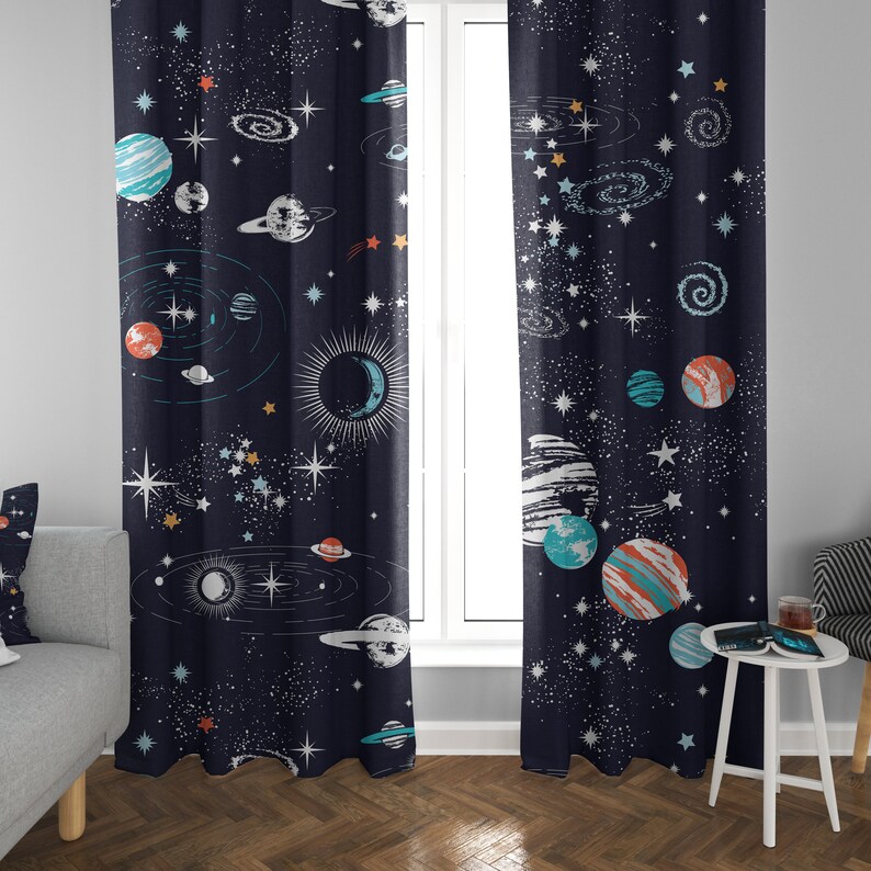 Space Window Curtains Kids Drapery Childrens Curtain Panels Etsy
