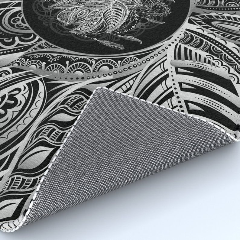 Lotus Rug Black & White Rug Spiritual Rug Gray Floor Rug 3x5 Etsy
