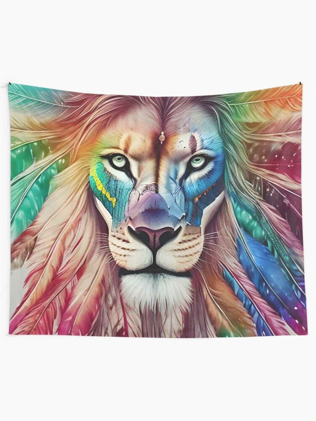 Lion Tapestry Lion With Feathers Wall Hanging Lions Tapestries Spirit