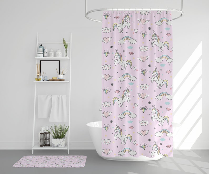 Unicorn Shower Curtain Girly Shower Curtains Unicorns Shower Etsy