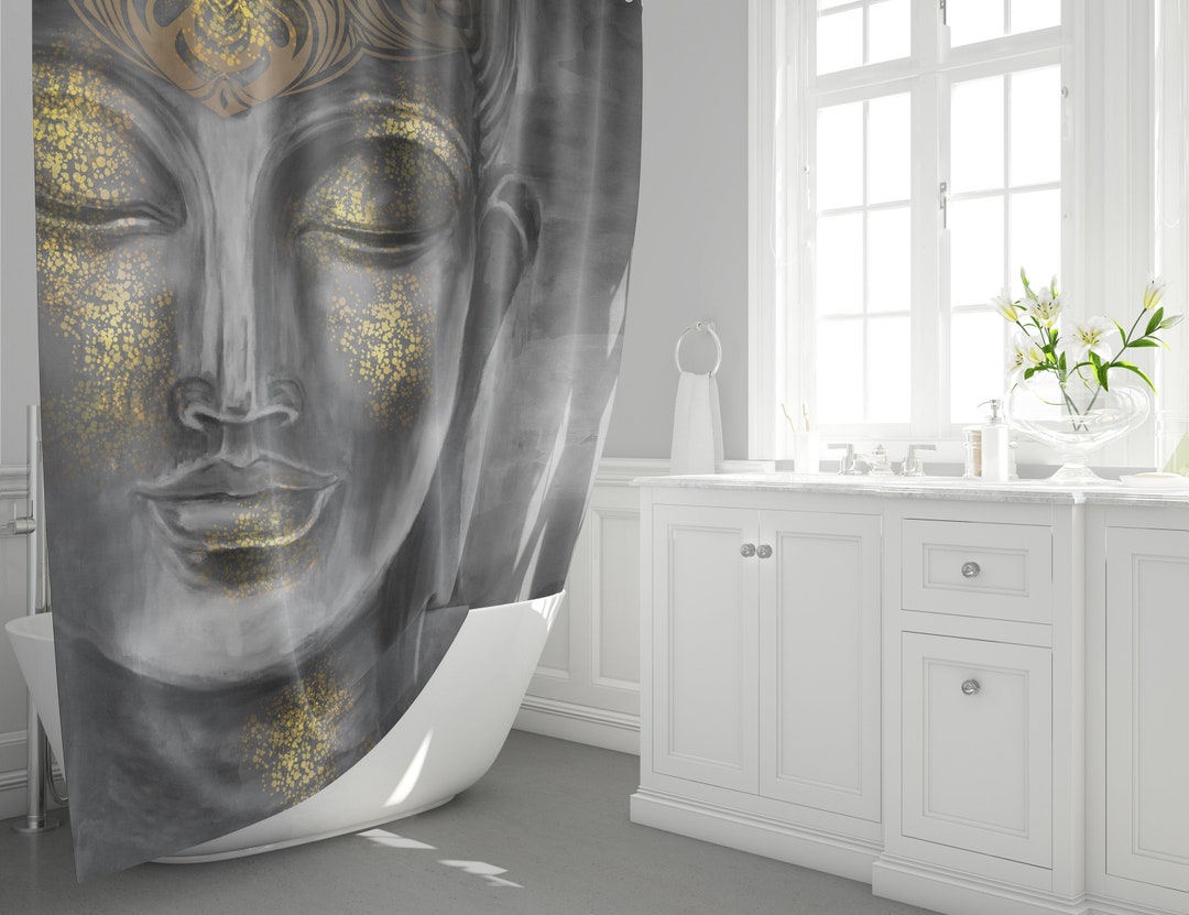 Gray Buddha Shower Curtain Spiritual Shower Curtains Gray Etsy