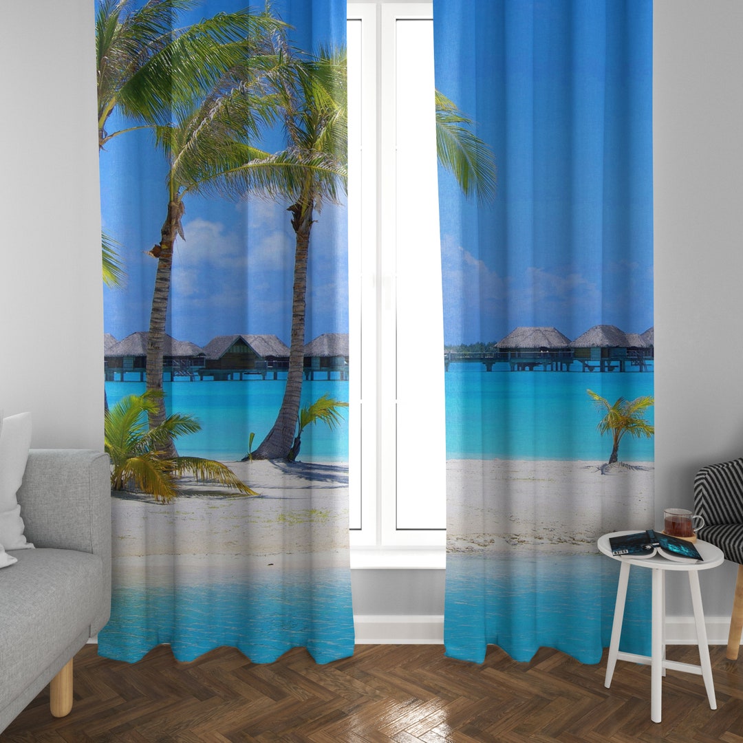 Tropical Beach Window Curtains Ocean Drapery Curtain Panels Beachy ...