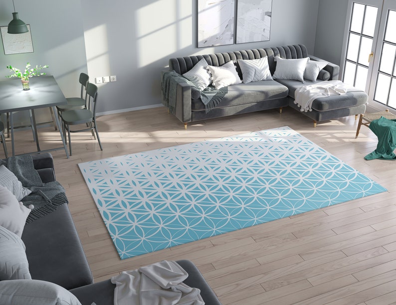 Sacred Geometry Rug Light Blue Rug Spiritual Rug Blue and White Floor ...