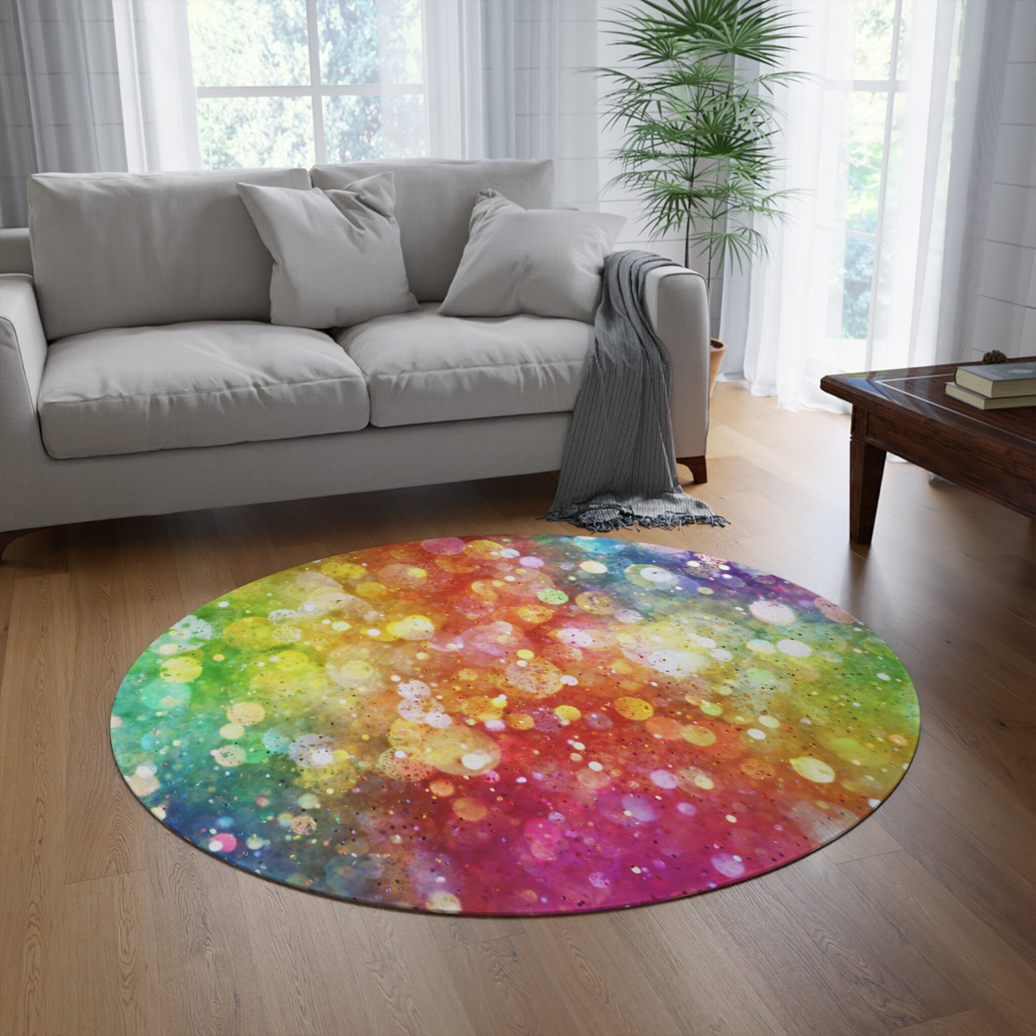 Confetti Kids Rug Rainbow Confetti Round Rug 5FT Rainbow Rug Rainbow Rugs Girly Floor Rug ...