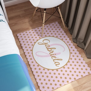 Pink gold Polka Dot Rug custom Name rugs letter personalised rug personalized girls rug custom gift rug custom area rugs custom rugs unique