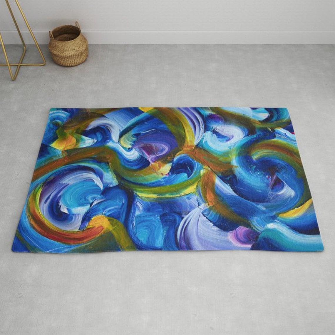 Abstract Art Rug Blue Rugs Swirly Unique Rugs 2x3 3x5 4x6 5x7 Etsy