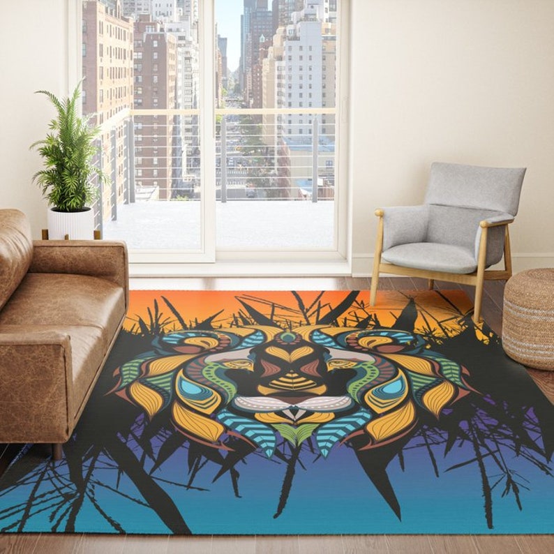 Lion Head Rug African Rugs Lions Area Rug Tribal Africa Lion Etsy