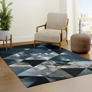 Geometric Ocean Rug sacred geometry Rug blue nature water Rug sea Floor Rug 4x6 5x7 Large rugs