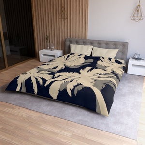 Palm Trees Duvet Cover or Comforter nautical bedding tropical navy gray beige bedding beachy comforter ocean duvet covers