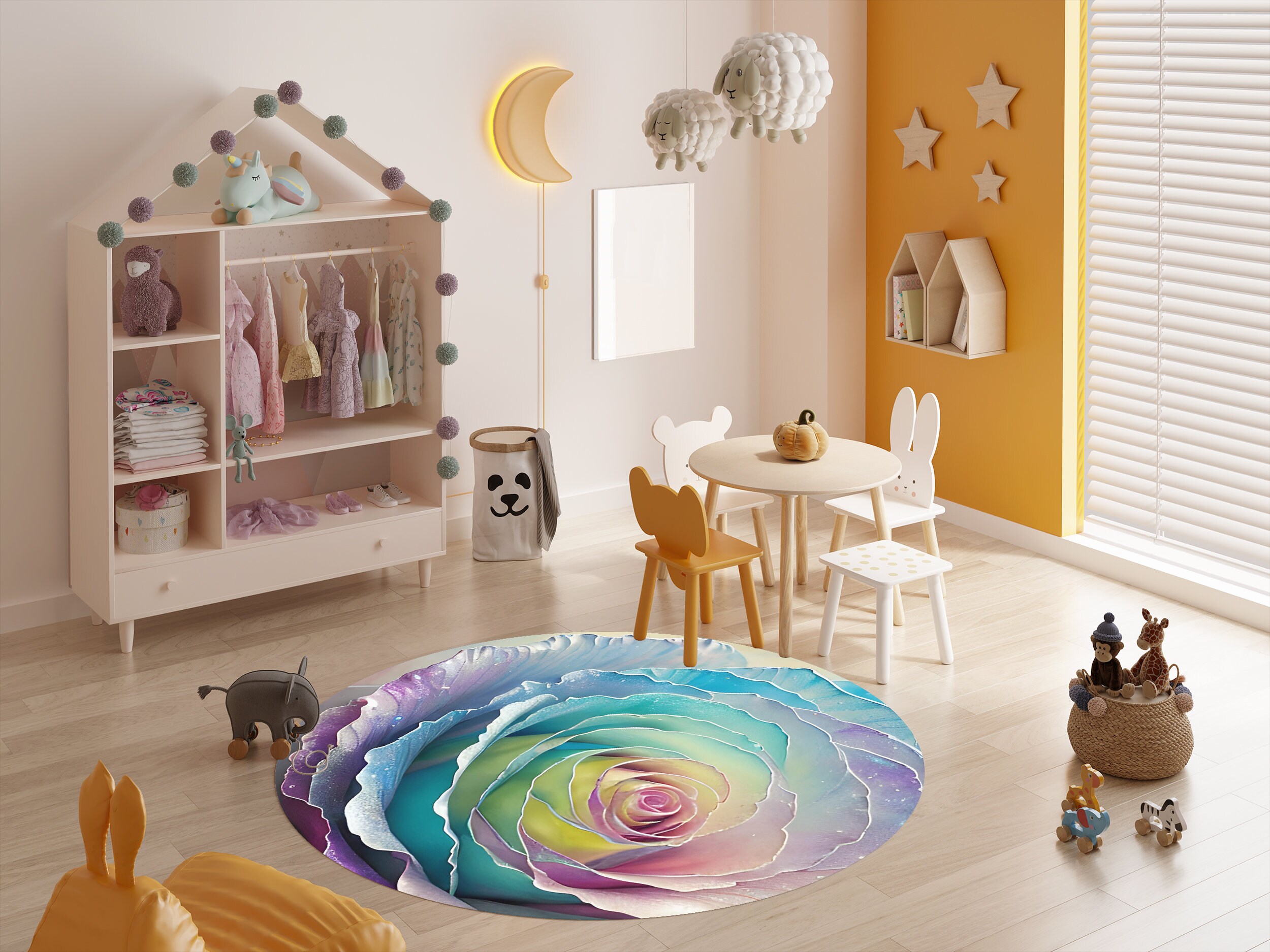 Large One Rose Rug Pastel Rose Rug Colorful Roses Rug Pink Blue Rainbow Rose Petals Rug ...