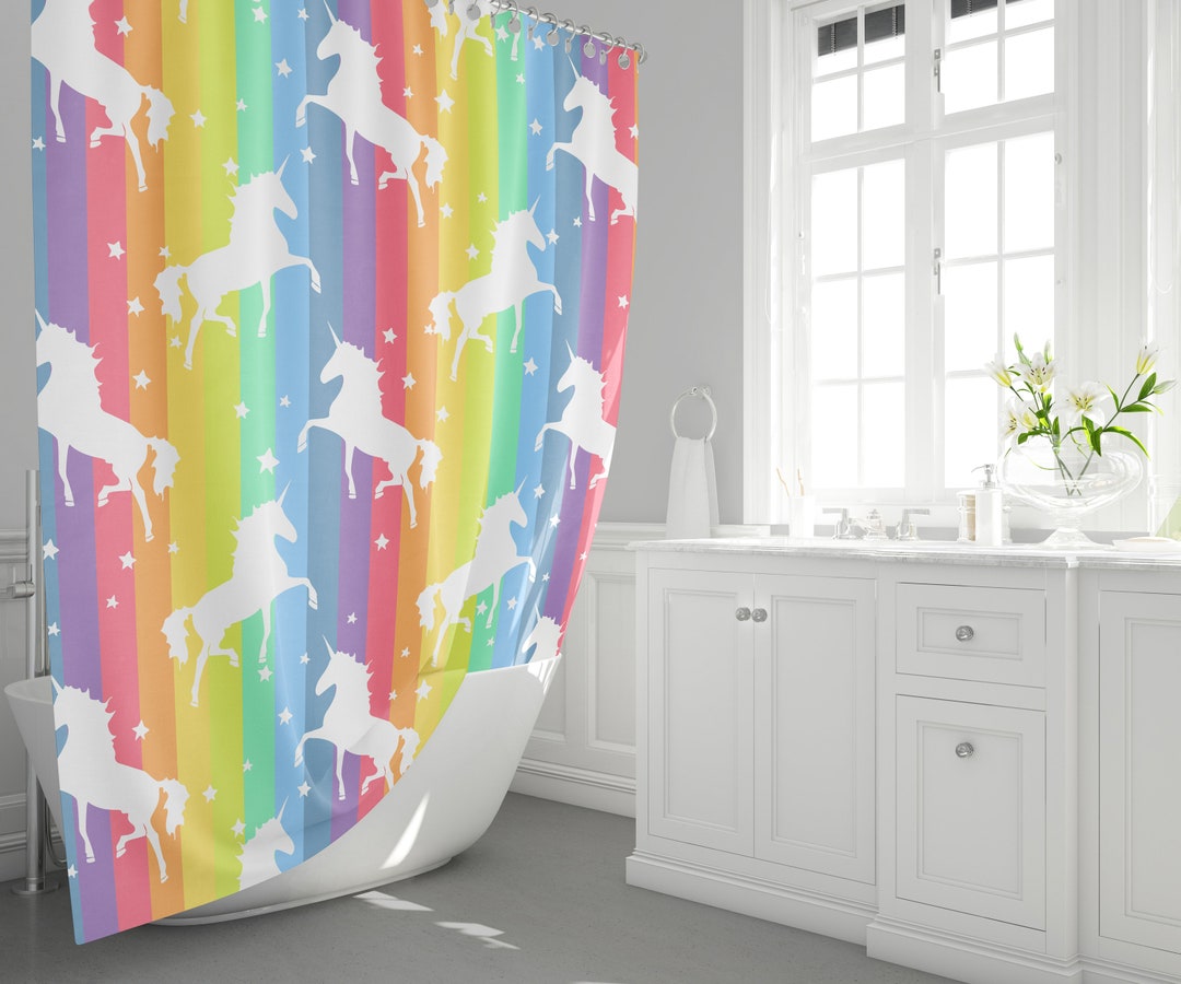 Rainbow Unicorn Shower Curtain Girly Shower Curtains Unicorn Shower