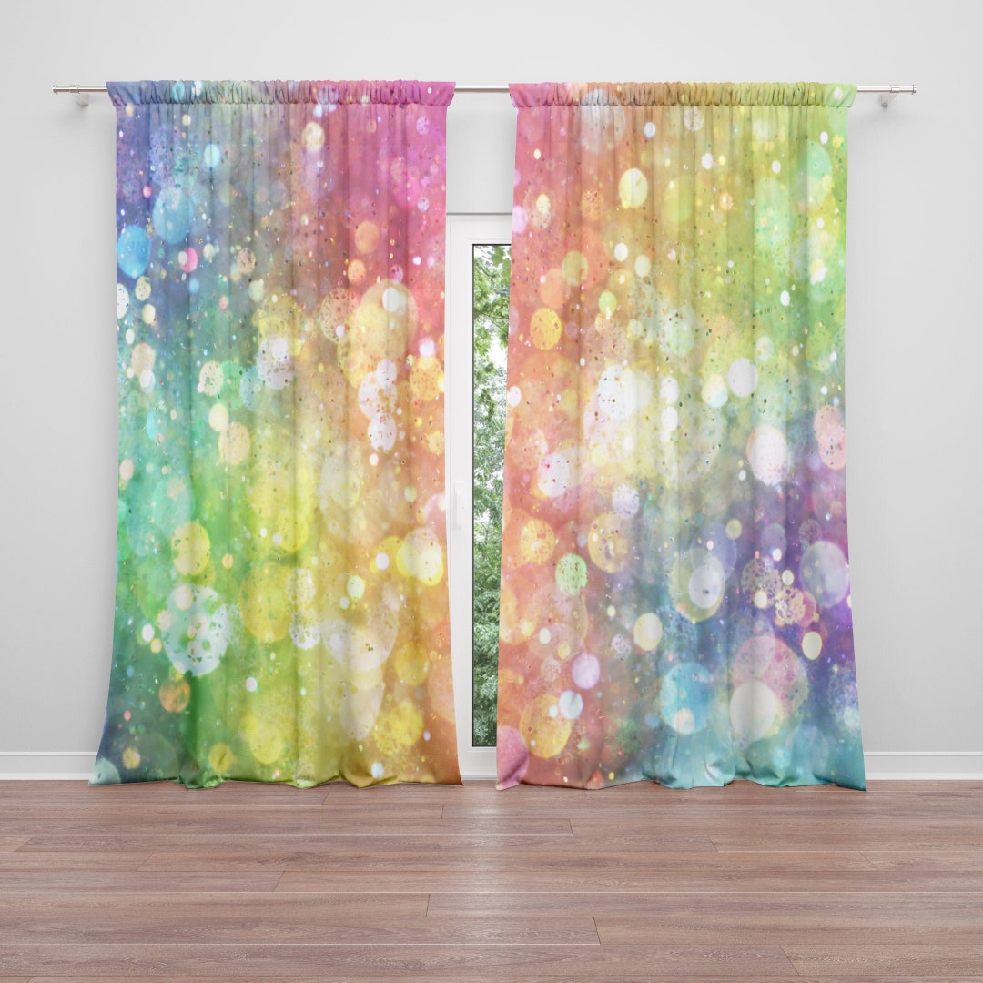 Confetti Window Curtains Colorful Girly Drapery Curtain Panels Etsy