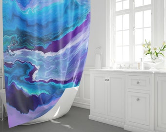 Blue & Purple Shower Curtain blue shower curtain abstract art blue bathroom decor teal aqua sky ocean shower curtain ocean bath rugs unique