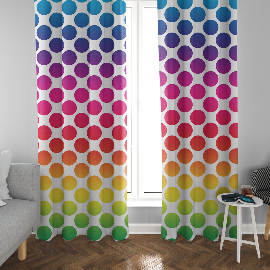 Rainbow Polka Dots Window Curtains Kids Drapery Colorful Curtain Panels