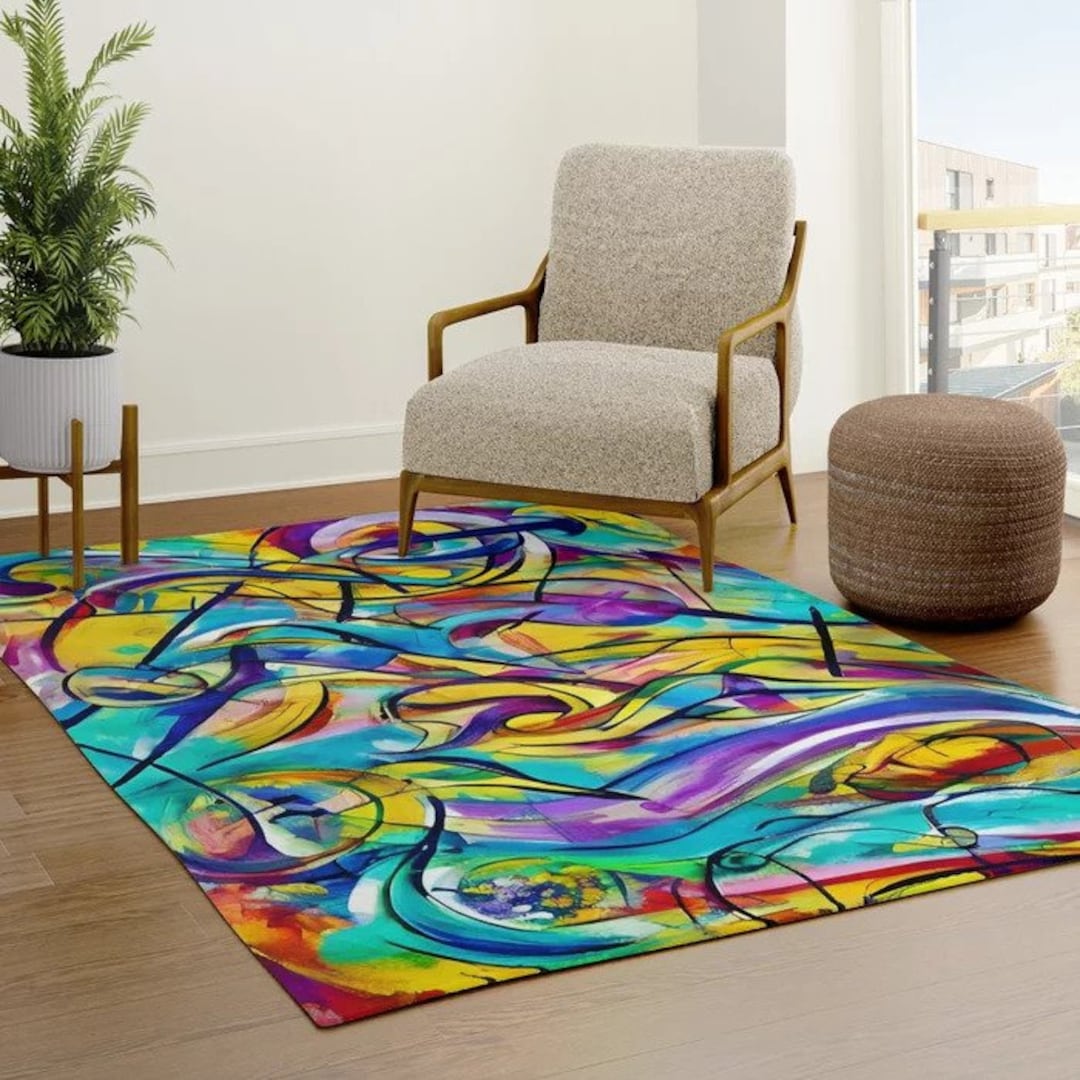 Abstract Jazz Rug Colorful Abstract Rug Orange Blue Yellow Modern Rug ...