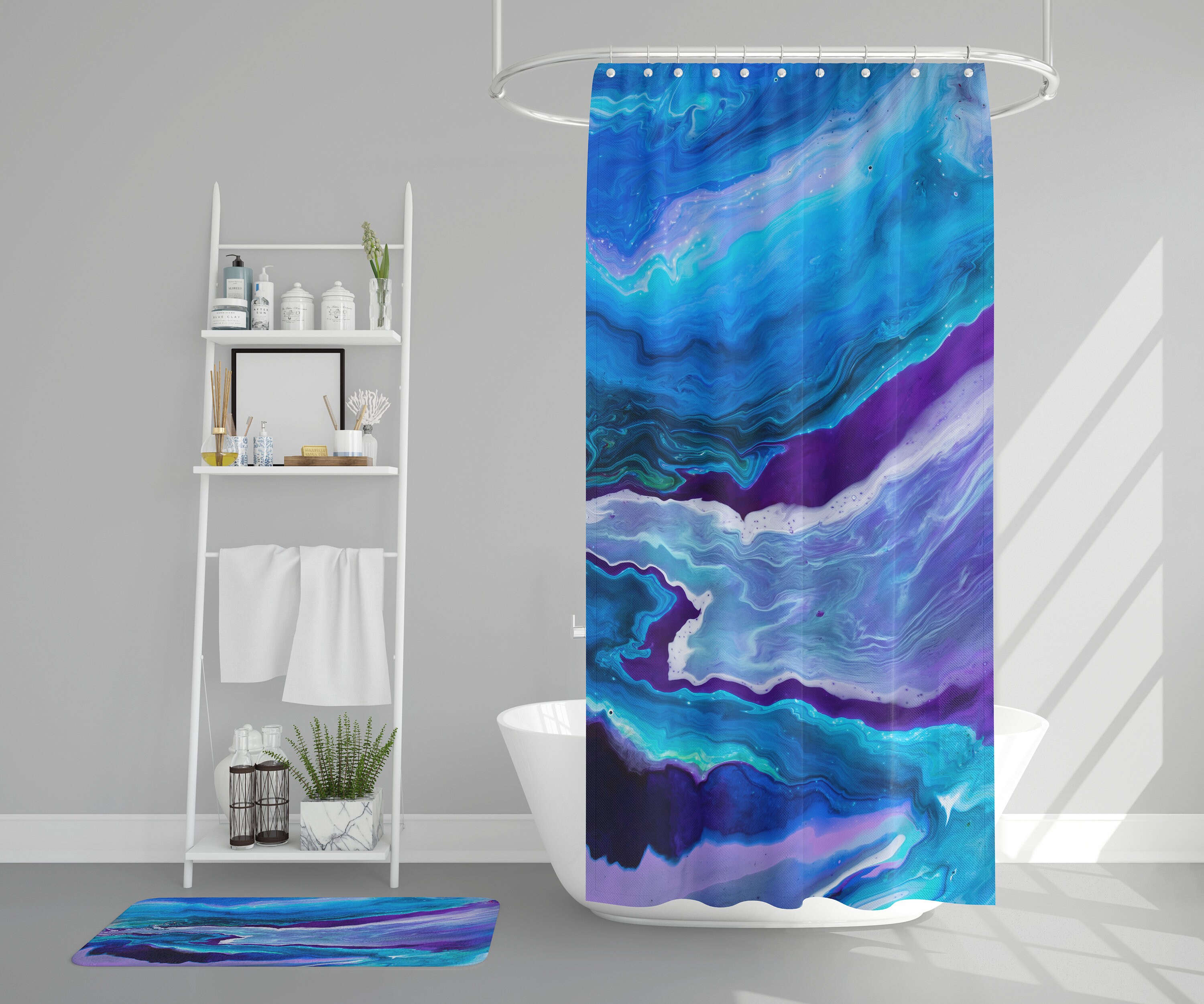 Blue & Purple Shower Curtain Blue Shower Curtain Abstract Art | Etsy