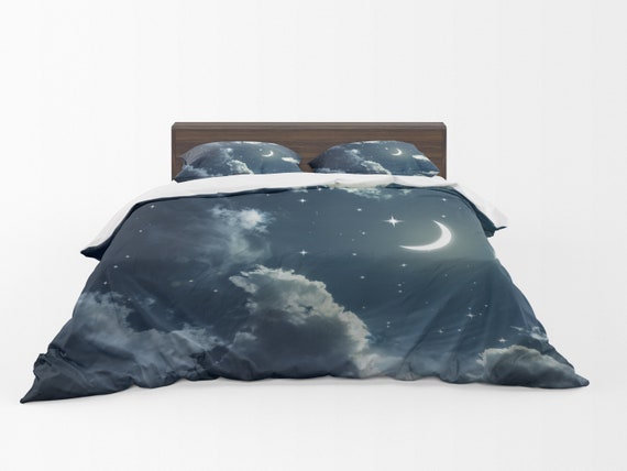 Nights Sky Comforter Or Duvet Cover Blue Bedding Moon Bedding Etsy