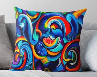 Graffiti Pillow Abstract Art Throw Pillow Pillow Insert Included psychadelic pillow grafiti pillows couch pillows colorful pillow unique