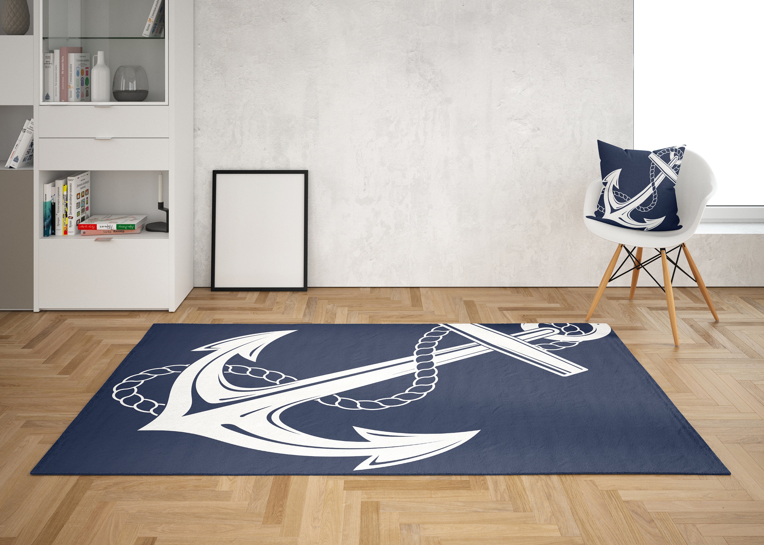 Anchor Rug nautical Rug boaters Rugs navy white Floor Rug Etsy