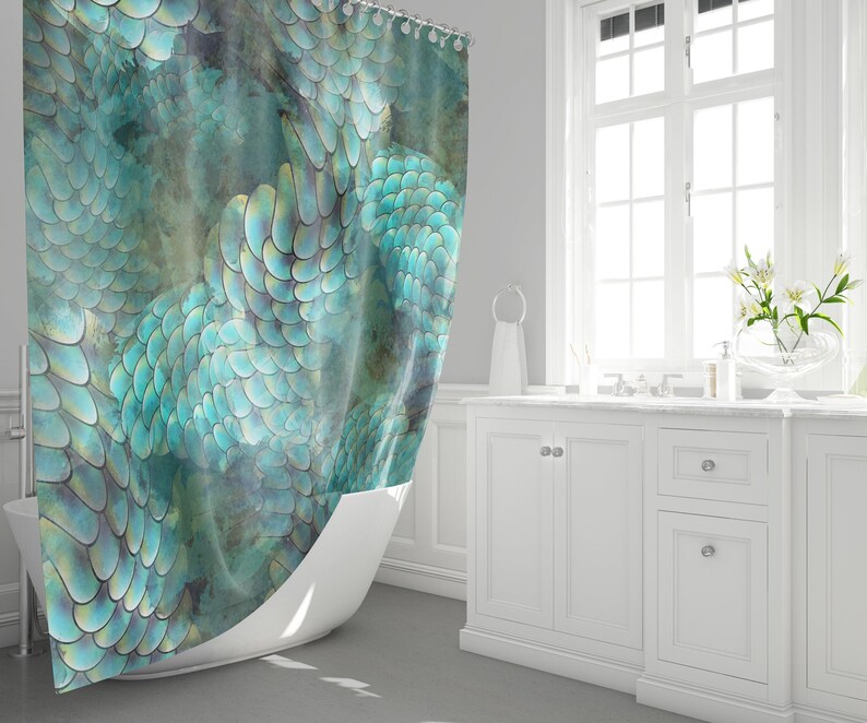 Mermaid Shower Curtain Aqua Shower Curtains Mermaids Shower Etsy Canada