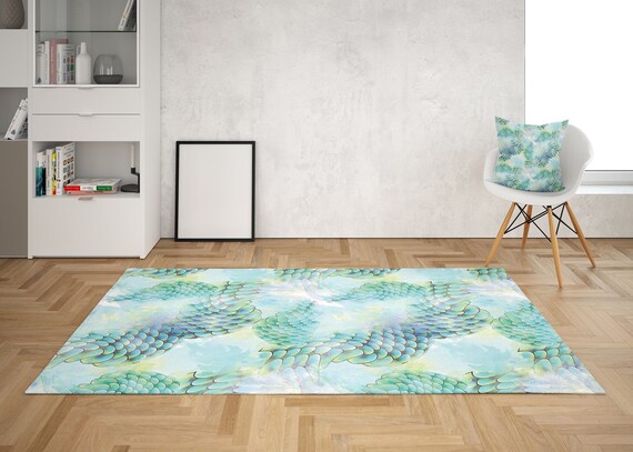 Mermaid Rug Blue Rug Mermaids Rug Ocean Floor Rug Fish Scales Mat Light Blue Rug Unique Rugs 3 X5 4 X6 5 X8 Large Rugs Mermaid Decor