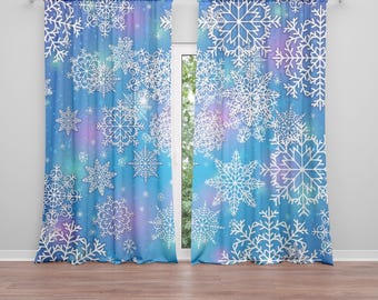 Schneeflocken Fenster Gardinen: Blaue Polyester Vorhänge