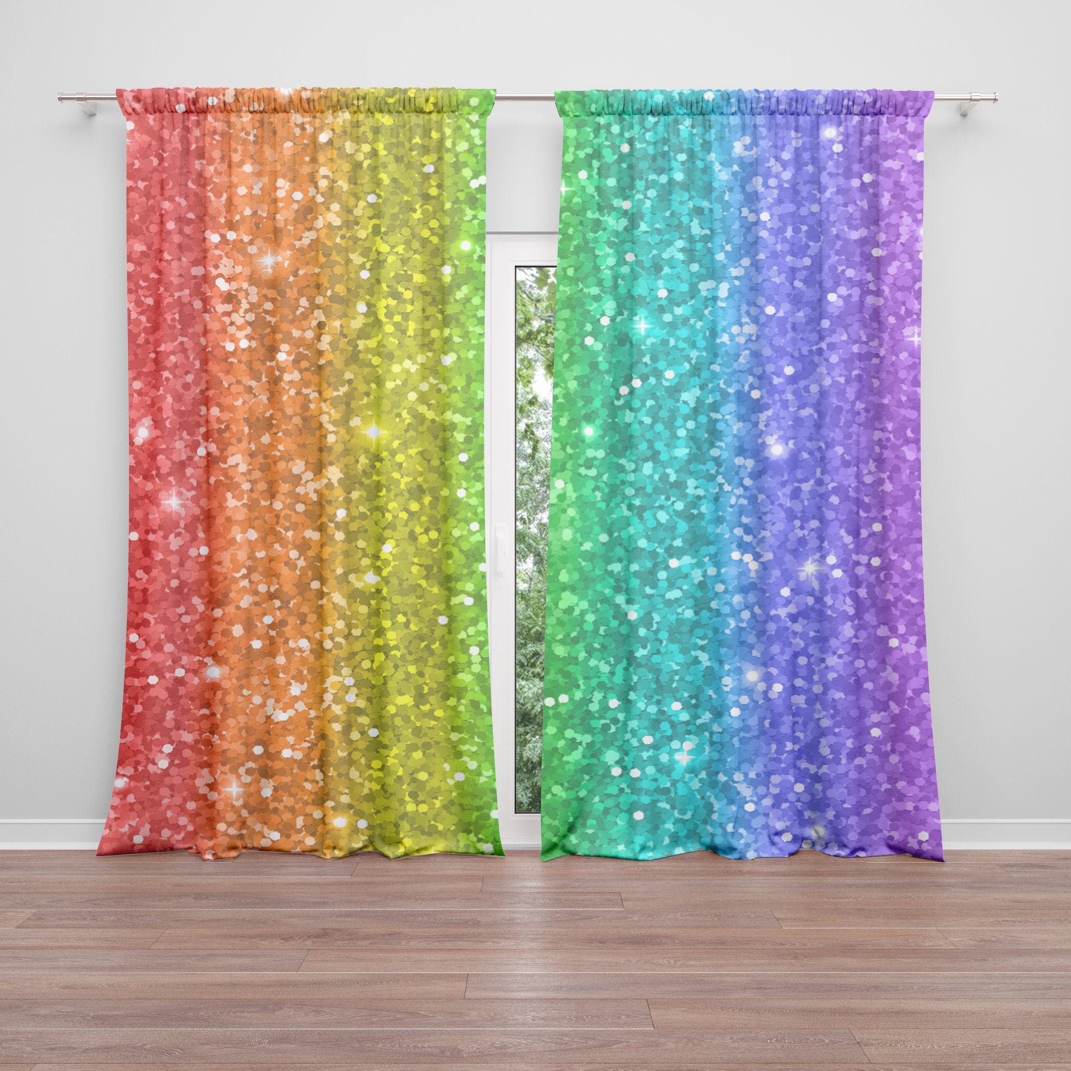 Rainbow Window Curtains Colorful Drapery Curtain Panels Lgbt Etsy UK