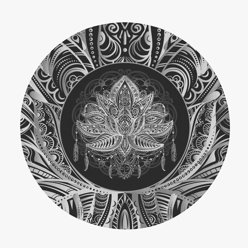 Lotus Rug Black & White Rug Spiritual Rug Gray Floor Rug 3x5 Etsy