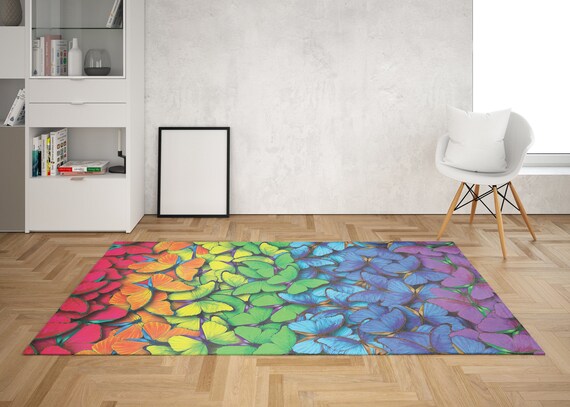 Butterfly Rug Rainbow Rug Colorful Rug Butterflies Floor Rug Etsy