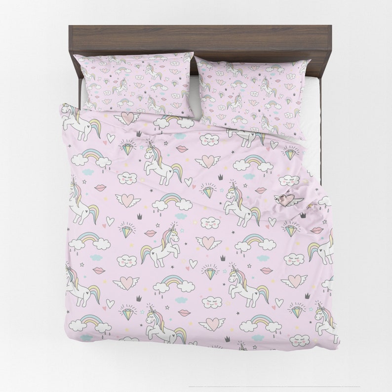 Unicorn Comforter Or Duvet Cover Girls Bedding Rainbow Bedding Etsy