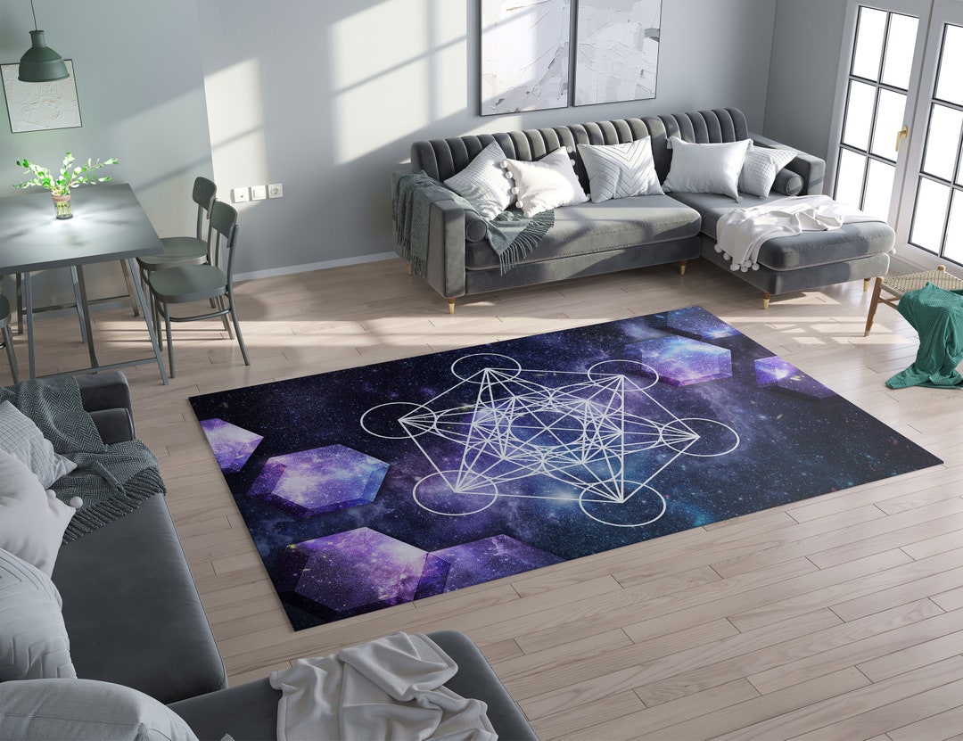 Metatron's Cube Rug Sacred Geometry Rug Galaxy Rug Blue Purple 2x3 3x5 ...