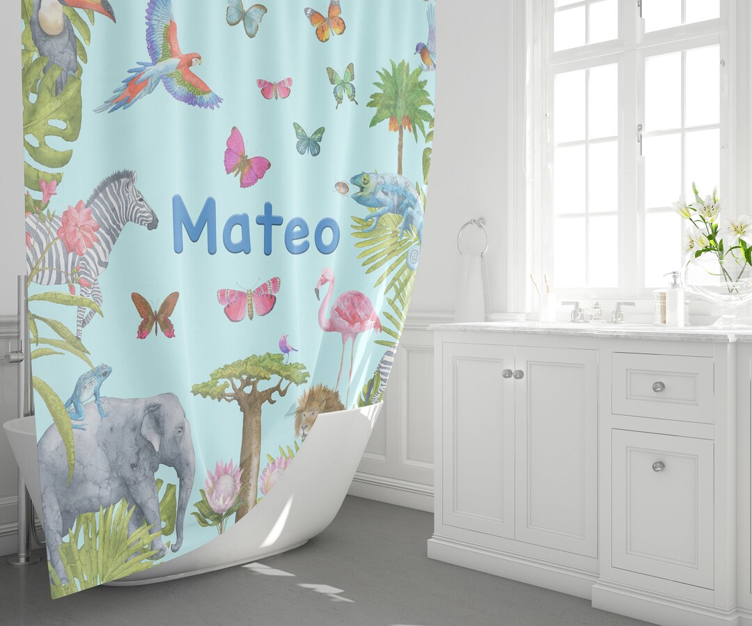 Custom Jungle Animals Shower Curtain Safari Shower Girls Boys Shower ...