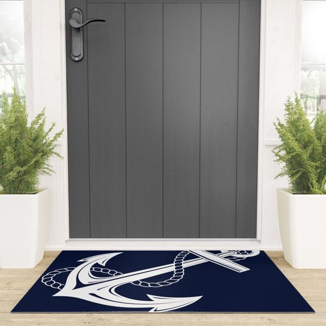 Anchor Outdoor Rug Nautical Patio Rugs Navy White Porch Rugs - Etsy