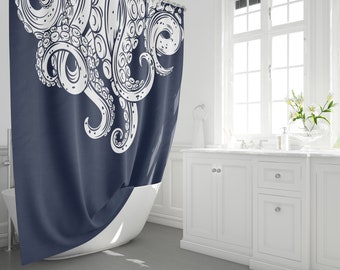 Octopus Navy shower curtain tentacles shower curtains nautical ocean shower curtain tentacle