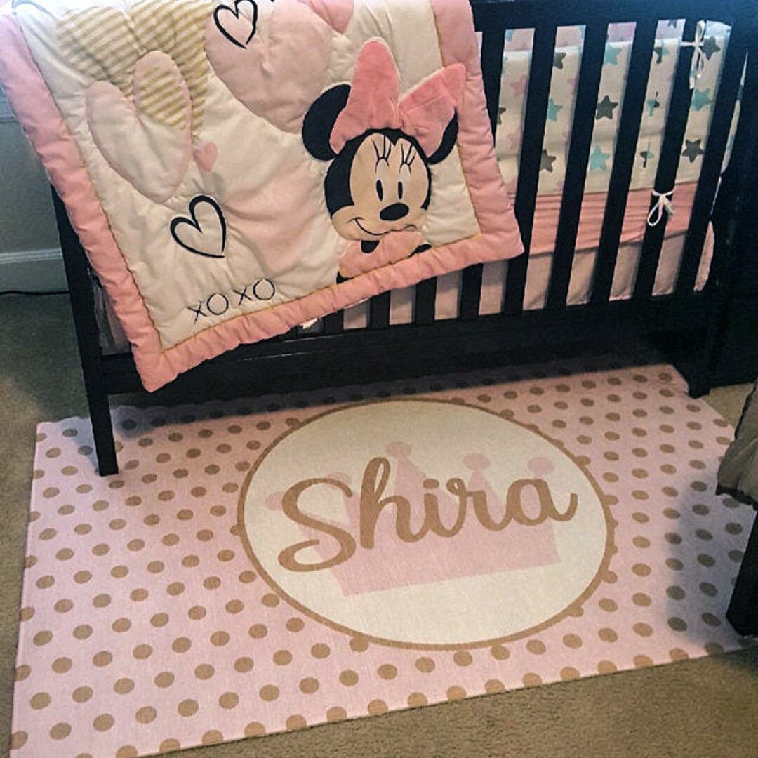 Pink & Gold Polka Dot Rug Custom Name Rugs Princess Personalised Rug ...