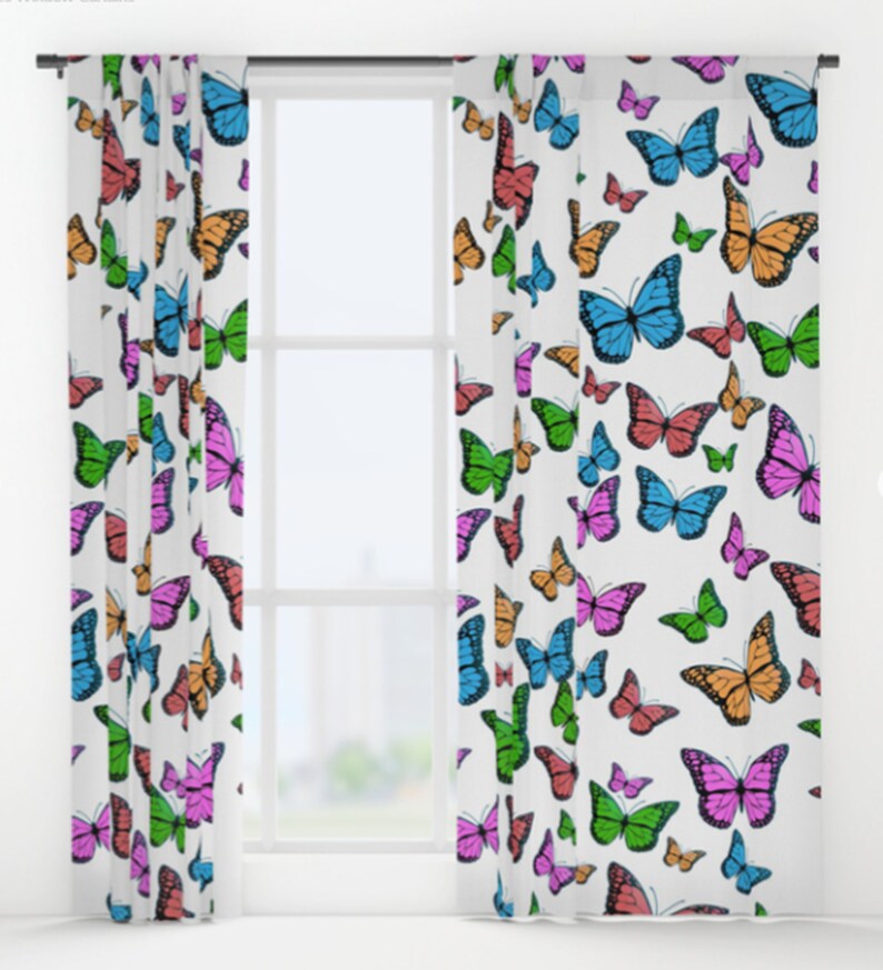 Butterfly Window Curtain Colorful Drapery Curtain Panels Etsy