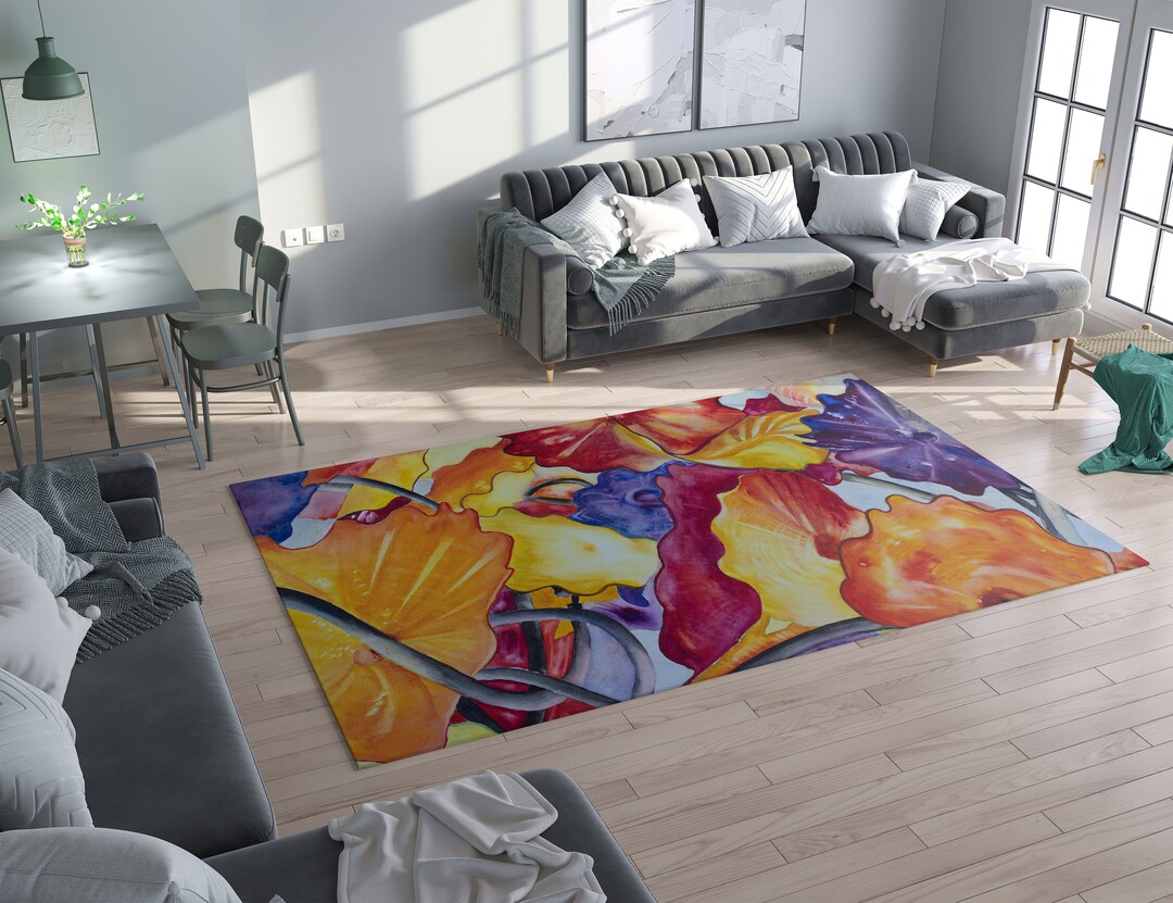 Orange Red Purple Yellow Abstract Art Rug Modern Rug Contemporary Rugs ...
