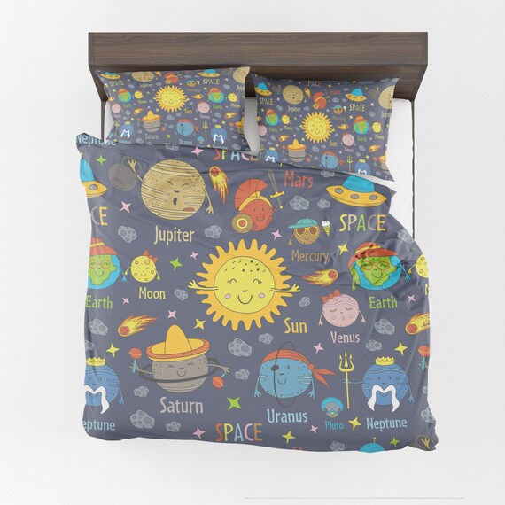 Space Comforter Or Duvet Cover Planets Bedding Boys Bedding Etsy