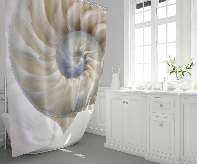 Nautilus Shell Shower Curtain Ocean Shower Curtains Beige Etsy