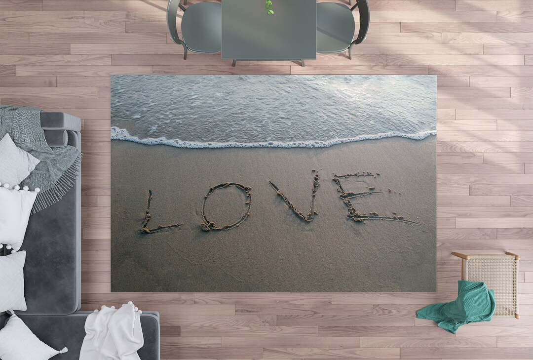 Beach Love Rug Ocean Rug Sand Beige Rug Water Ocean Lovers Floor Rug