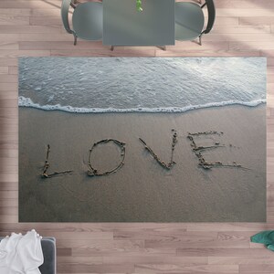 Beach Love Rug Ocean Rug sand beige Rug water ocean lovers Floor Rug 4x6 5x7 Large rugs beachy tropical coastal nautical