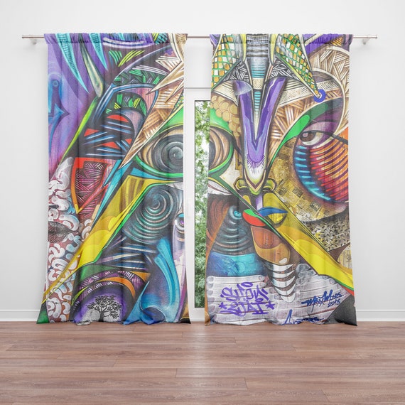 Graffiti Window Curtains Colorful Drapery Curtain Panels Etsy