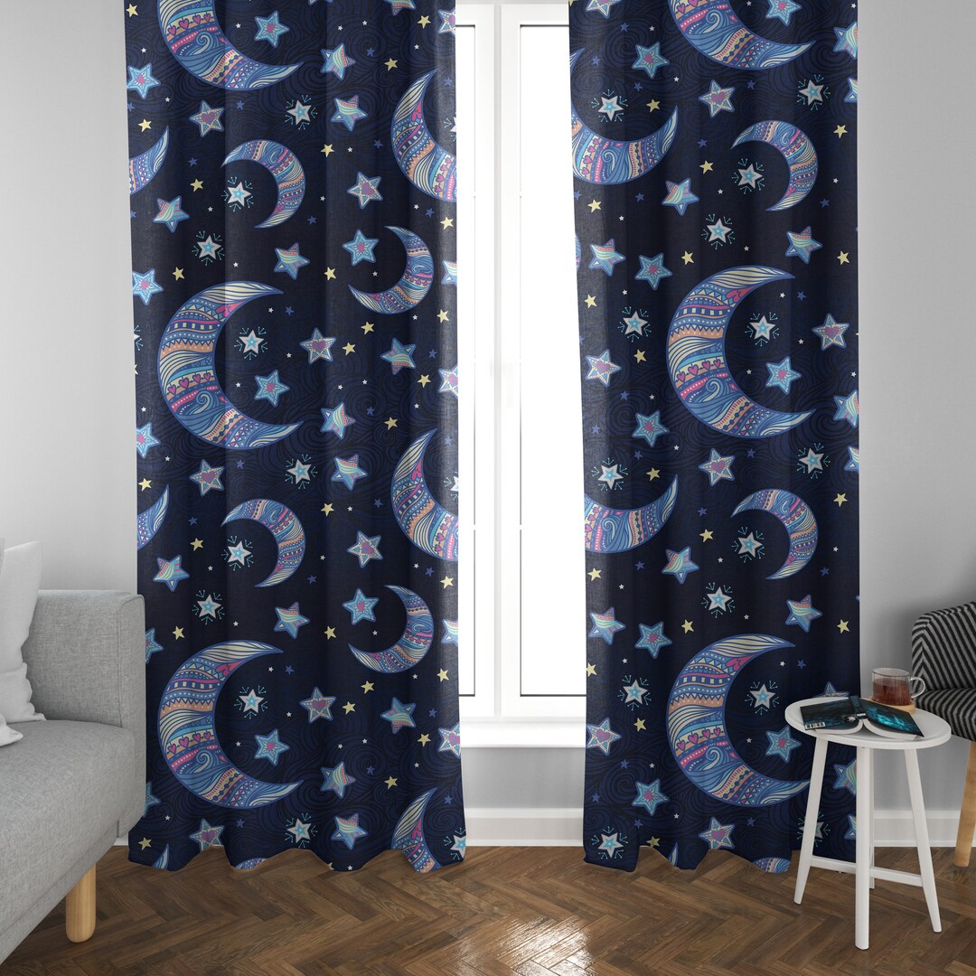 Moon Window Curtains Star Moons Curtains Celestial Drapery Etsy