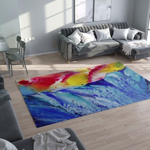 Abstract Ocean Rug blue yellow Rug aqua Rug colorful Floor Rug 3x5 4x6 5x7 Large beach decor