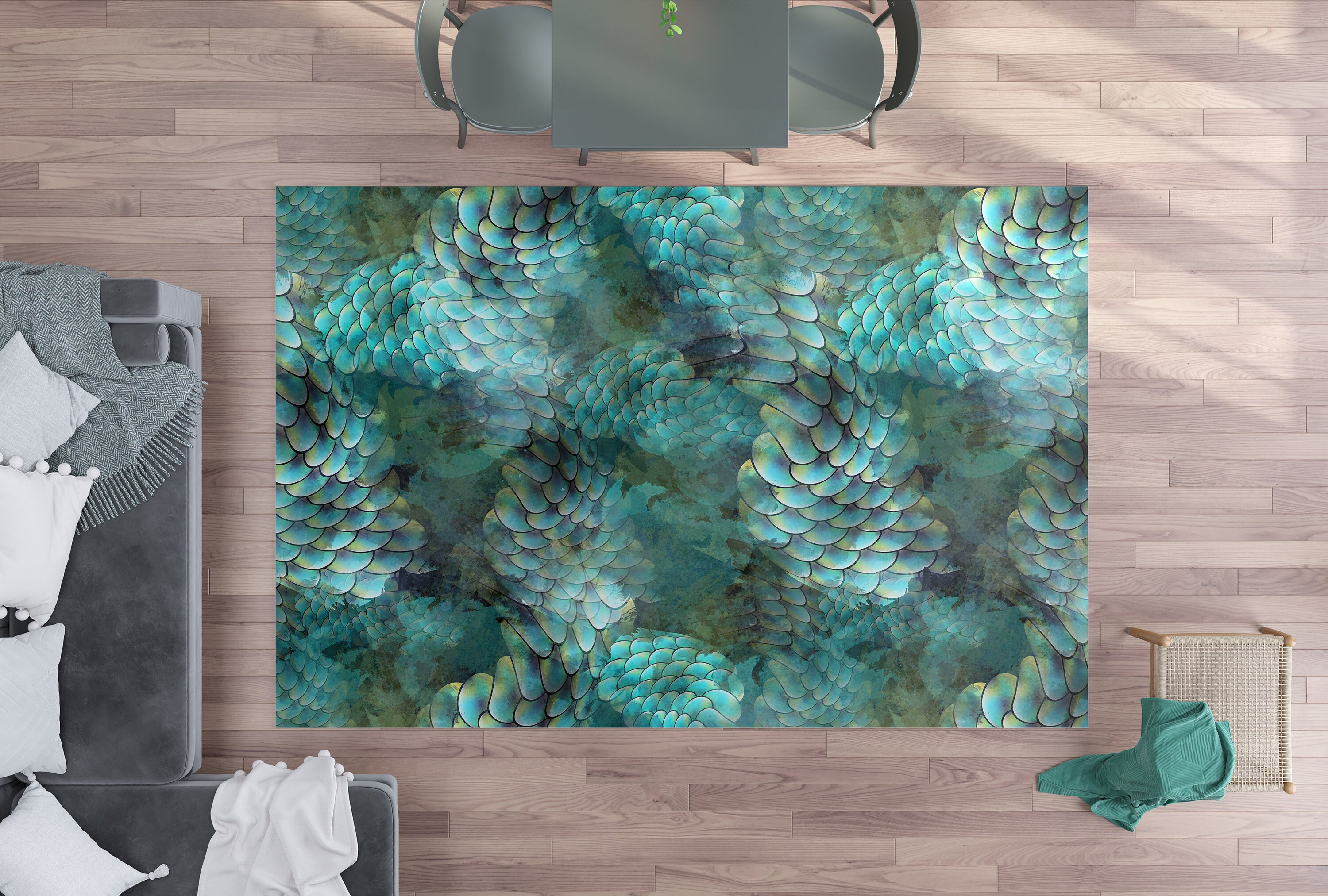 Mermaid Scales Rug Aqua Rugs Ocean Rug Unique Rug Fish Scales Etsy